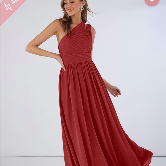Azazie Bridesmaids dress, never worn. Color: Rust size: A22 unaltered - Picture 7 of 7